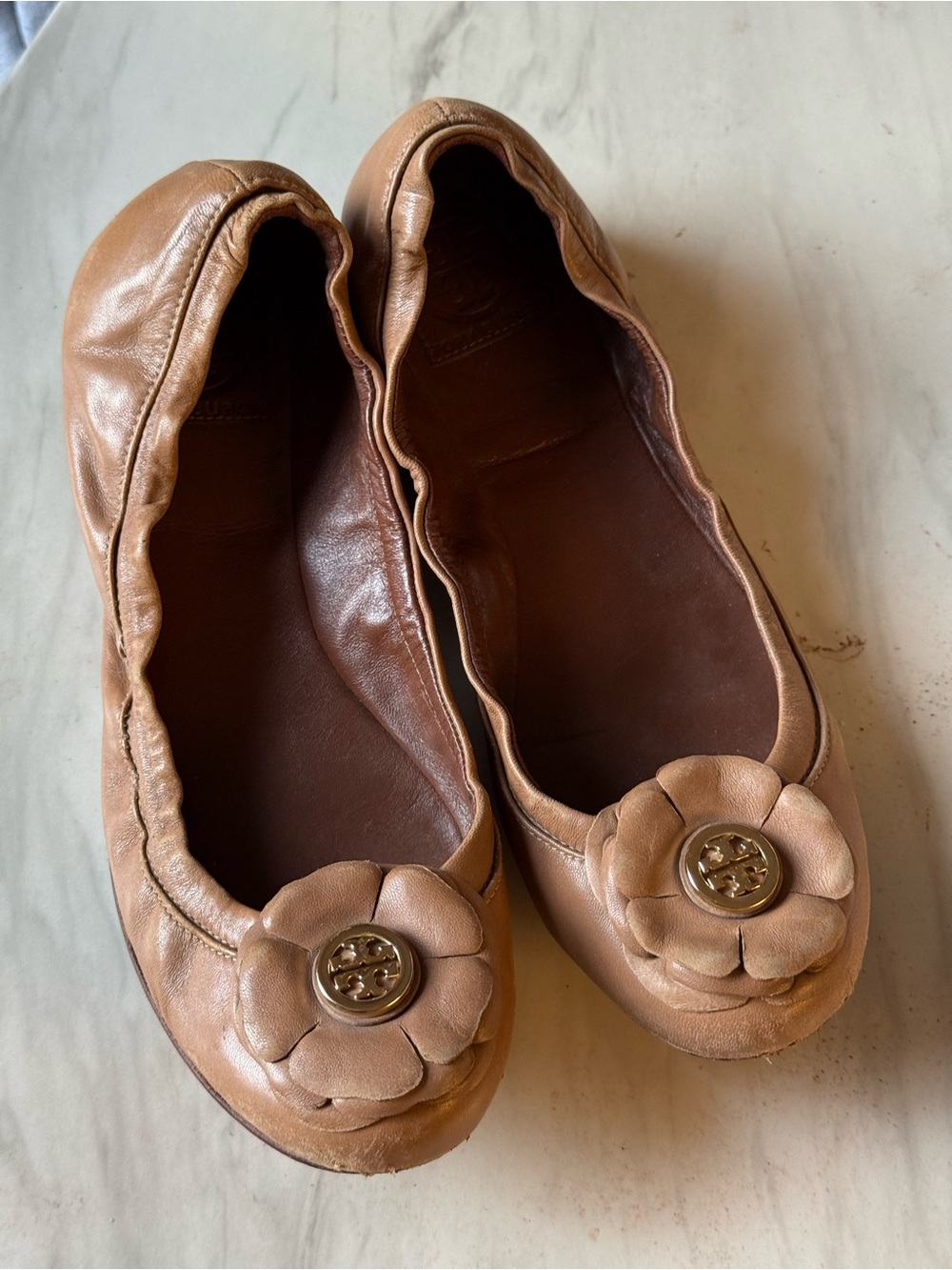 Tory Burch “Shelby” Tan Ballerina Flats_8M